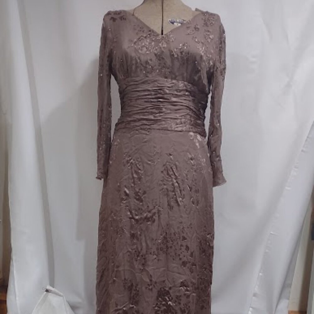 TALBOTS SILK RAYON VINTAGE DRESS FLORAL APPLIQUE BUGLE BEADS LINED MAX SIZE 14
